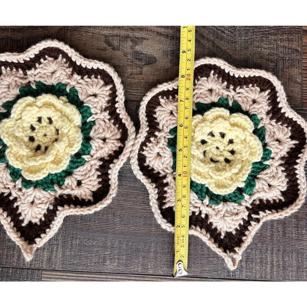 2 Vintage Hand Crochet Pot Holder Hot Pad Hanging Hook 5.5” Grannycore